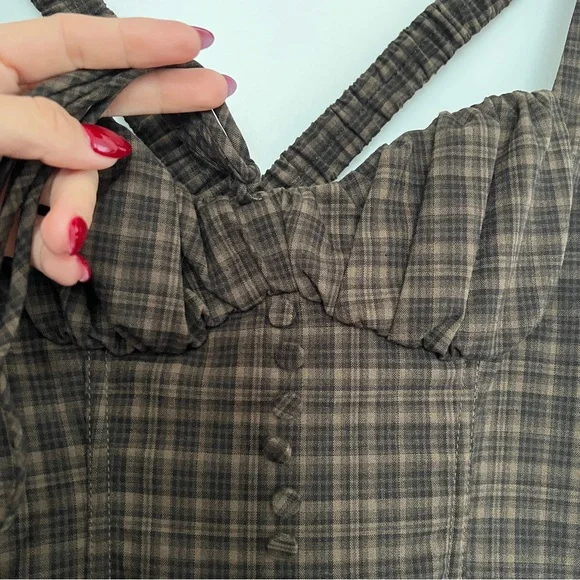For Love & Lemons University Plaid Midi Dress Brown Drop Waist Size S NWT - Picture 5 of 9